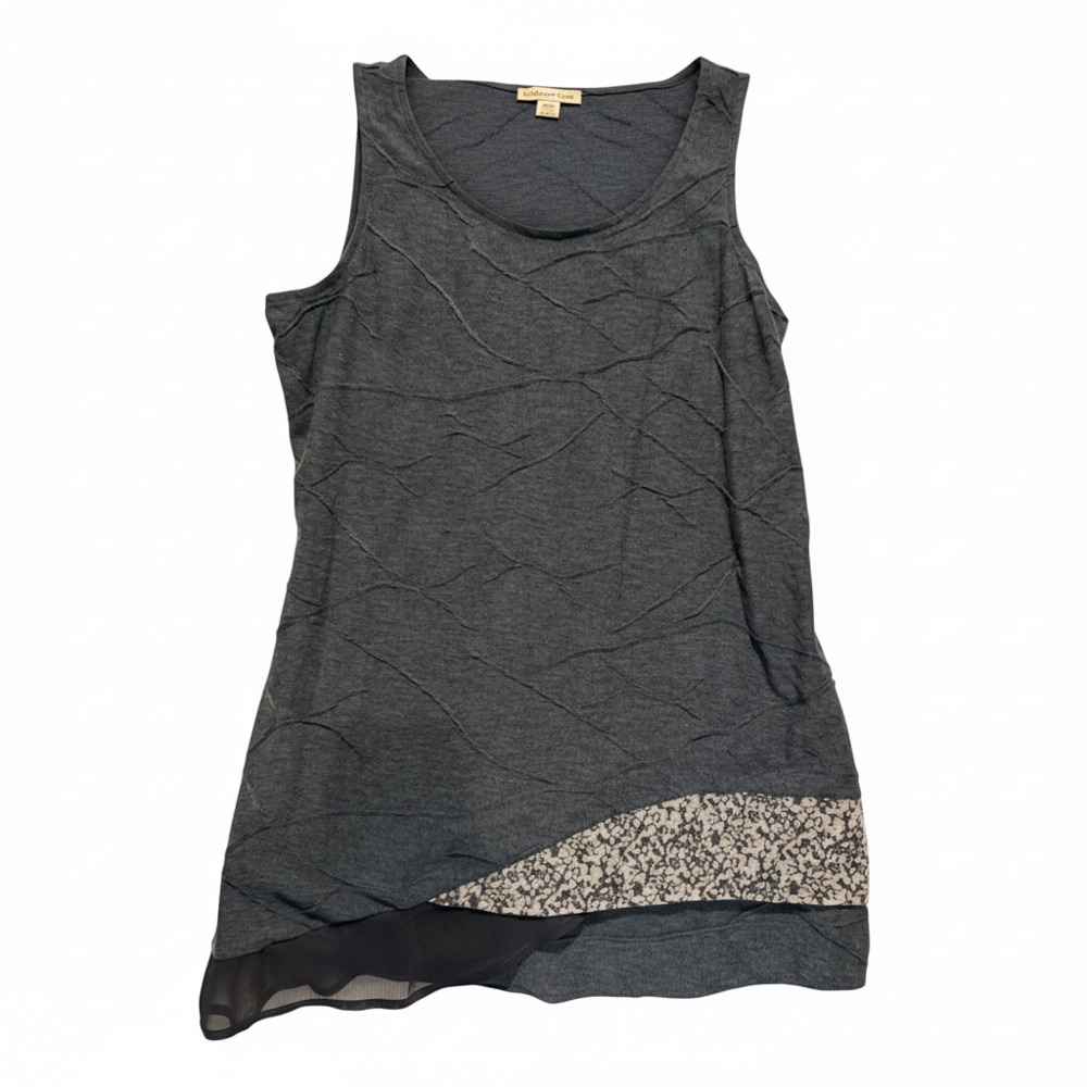 Coldwater Creek Women's Gray Sleeveless Tank Top with Asymmetric Hem and Pattern